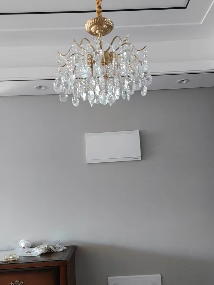 Customer photo review of Crystal Chandelier, Amber Teardrop Crystals, Gold-Finished Frame