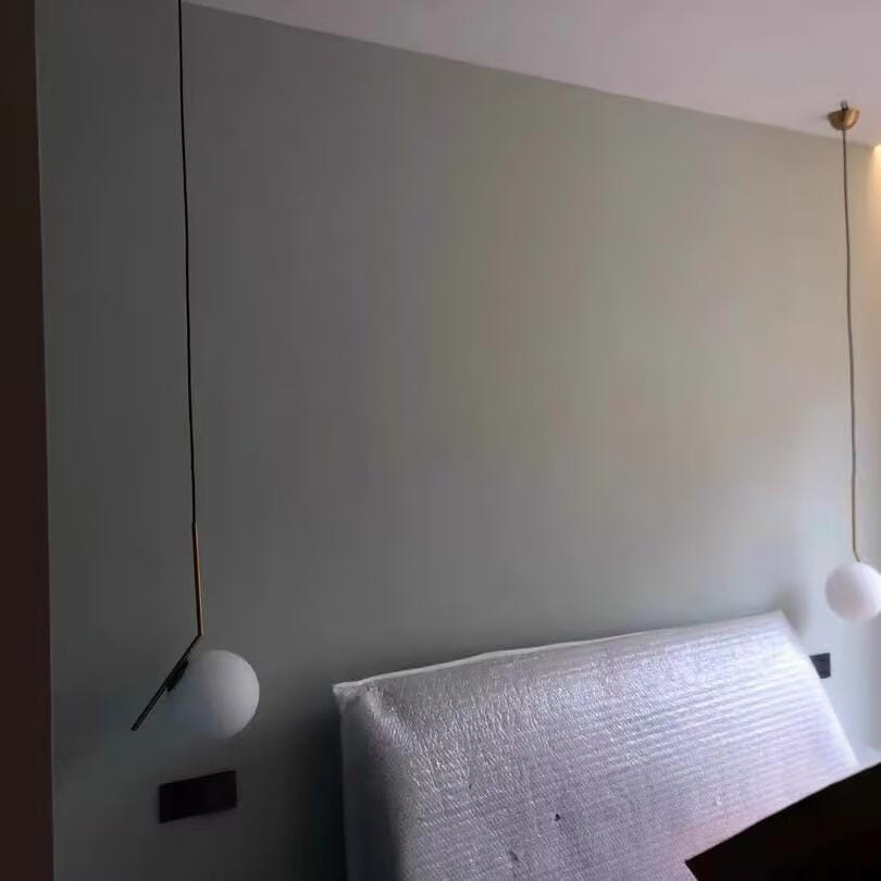 Customer photo review of Globe Pendant Light, White Glass, Brass or Black Stem, 20 cm