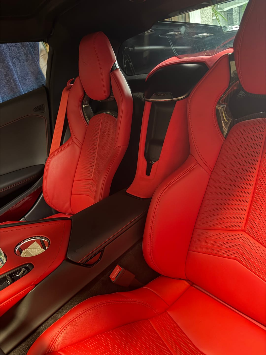Customer photo review of Corvette C8 Suede Leather Waterfall Trim Cover
