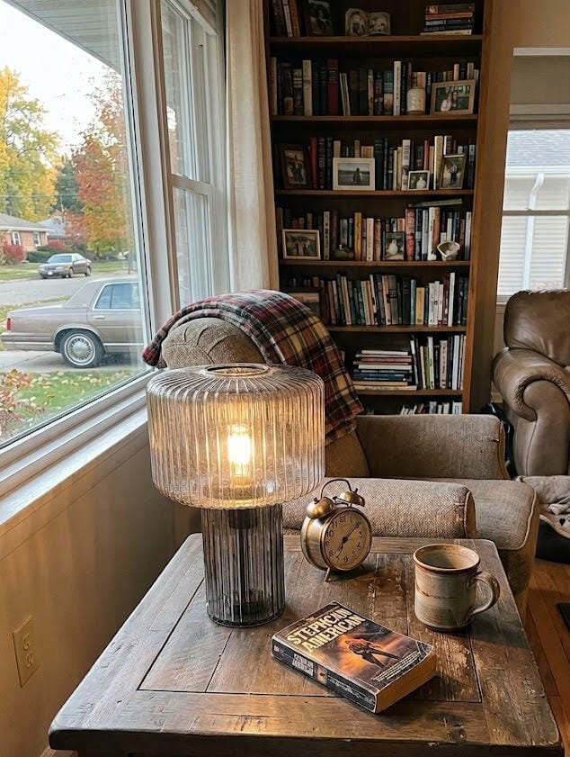Customer photo review of Ribbed Glass Table Lamp, Cognac or Smoky Grey, 35 cm Tall