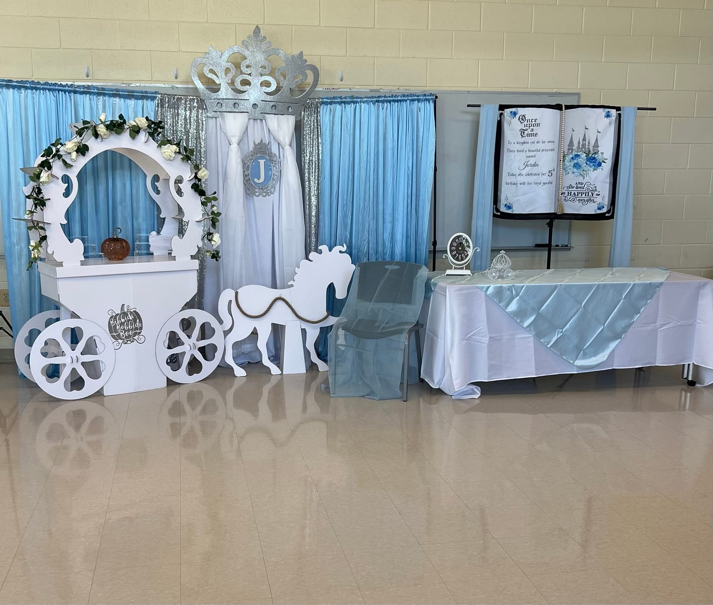 Customer photo review of Blue Silver Princess Book Backdrop, Birthday, Bridal Shower, Baby Shower, Once Upon a Time Backdrop, Princess Birthday Party Decoration