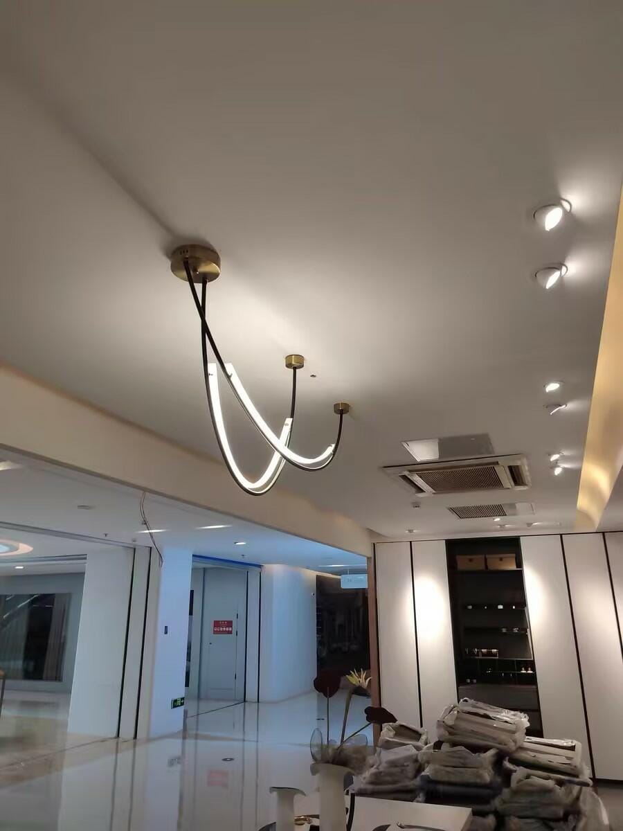 Customer photo review of Linear Pendant Light, Two Staggered LED Bars, Gold or Black