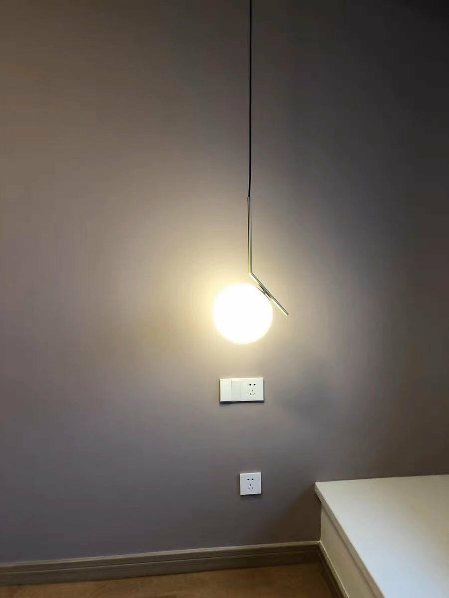 Customer photo review of Globe Pendant Light, White Glass, Brass or Black Stem, 20 cm