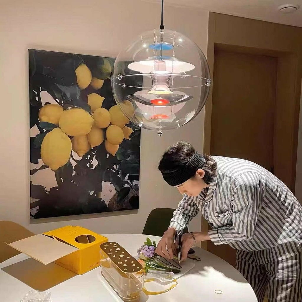 Customer photo review of Clear Acrylic Sphere Pendant Light, 40 cm, Metal Shelves