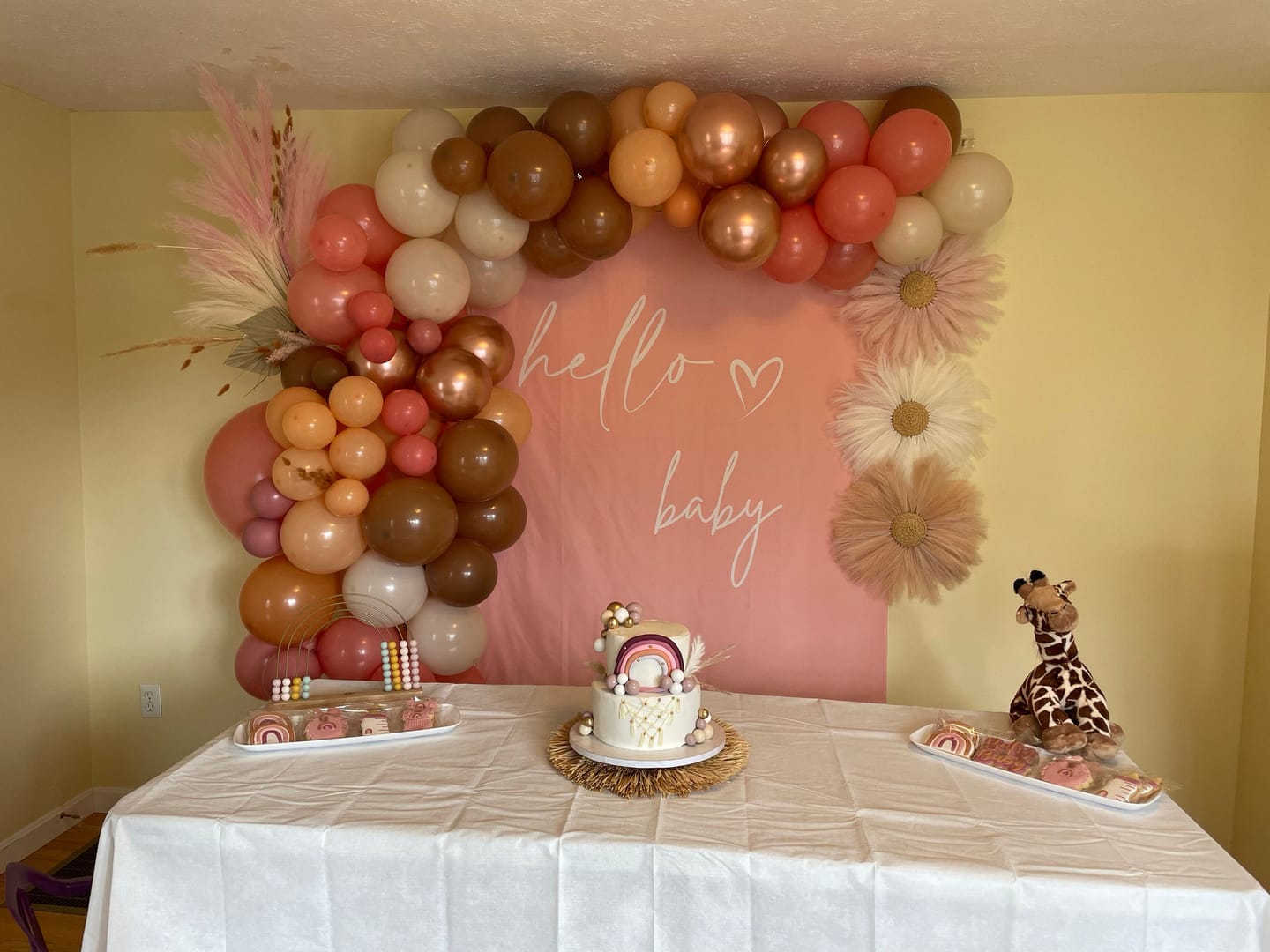 Customer photo review of Hello Baby Minimalist Baby Shower Backdrop Gender Neutral Baby Shower Decor Terracotta Baby Shower Banner Hello Baby Shower THB