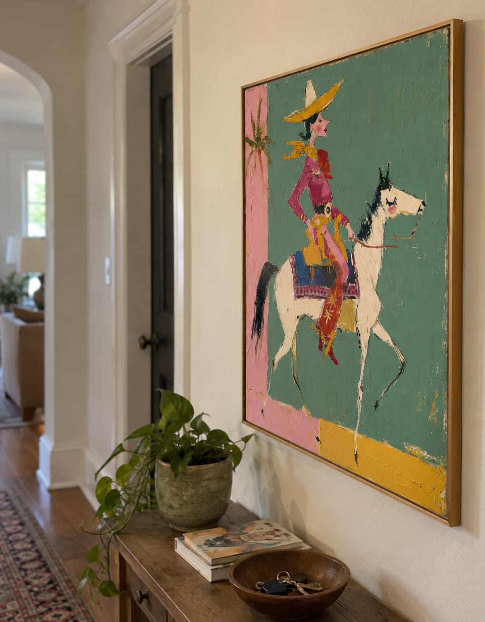 Customer photo review of Sage Gallop-Colorful Cowgirl White Horse Painting