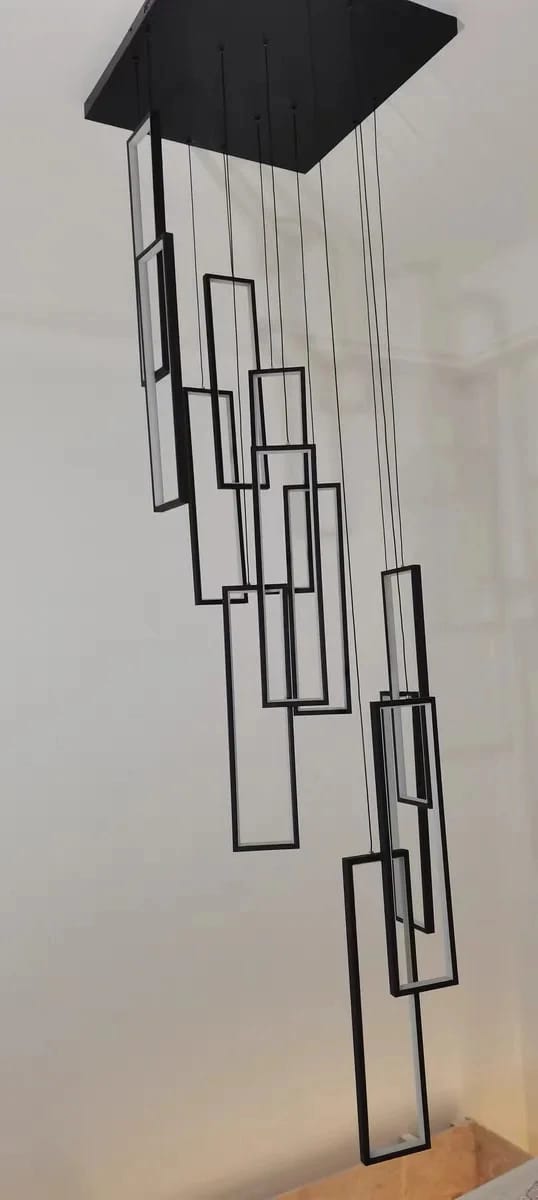 Customer photo review of Black Acrylic Chandelier for Stairwell, Integrated LED, 150–200 cm