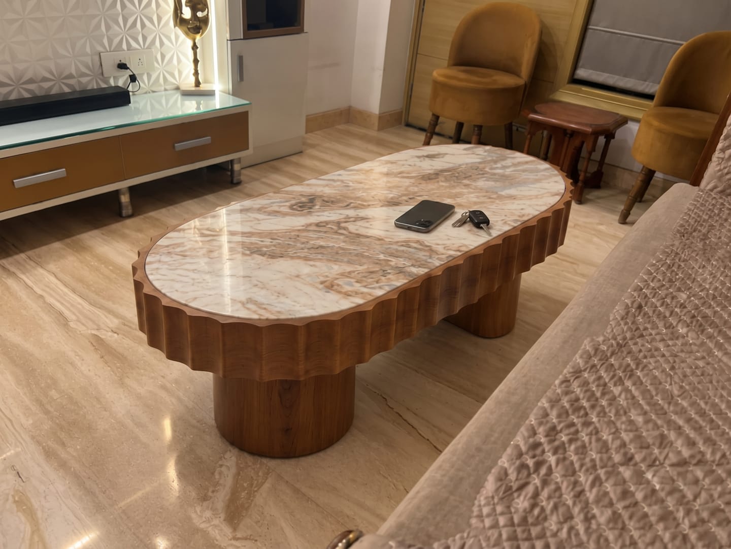 Customer photo review of Doric Marble Coffee Table