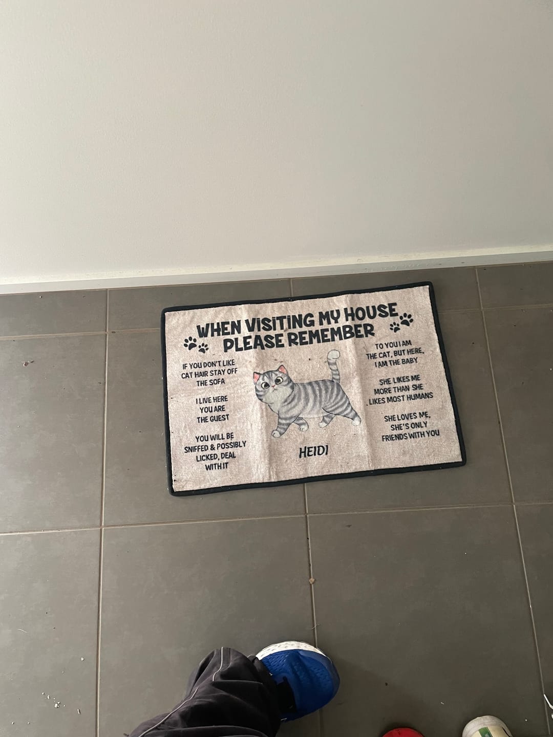 Customer photo review of Please Remember When Visiting Cats House Personalized Doormat