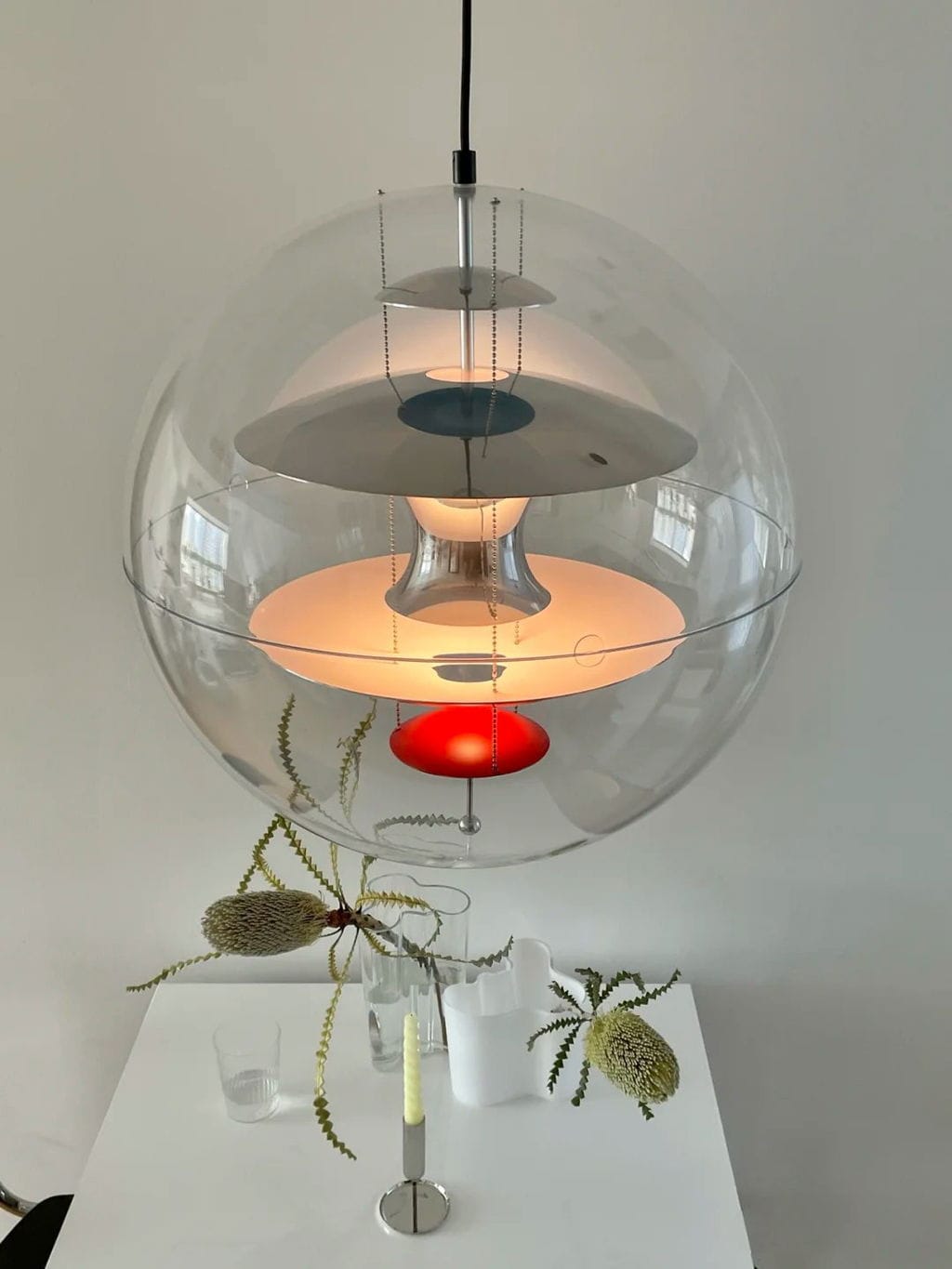 Customer photo review of Clear Acrylic Sphere Pendant Light, 40 cm, Metal Shelves
