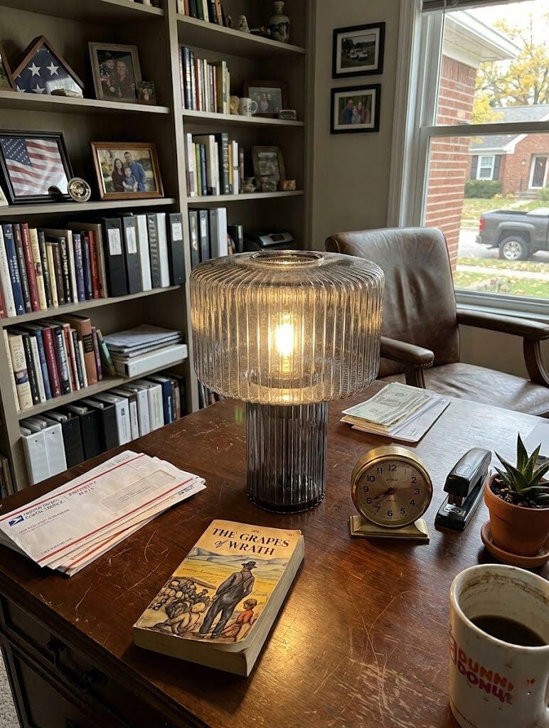 Customer photo review of Ribbed Glass Table Lamp, Cognac or Smoky Grey, 35 cm Tall