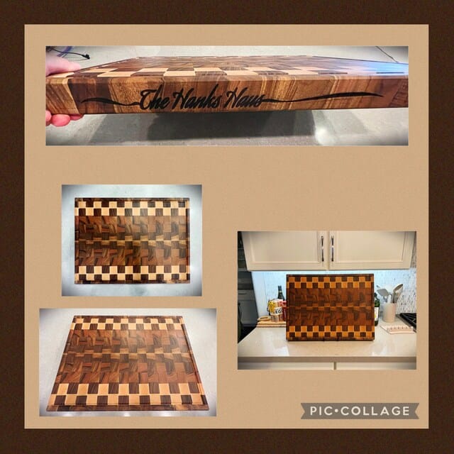 Customer photo review of Personalized Double-sided Walnut and Maple End Grain Cutting Board