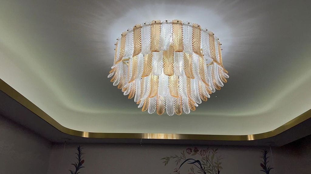 Customer photo review of Glass Pendant Lamp, Leaf Plates on Brass, Amber or Clear