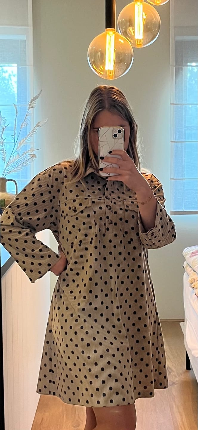 Customer photo review of Polka Dot Corduroy Dress / Taupe