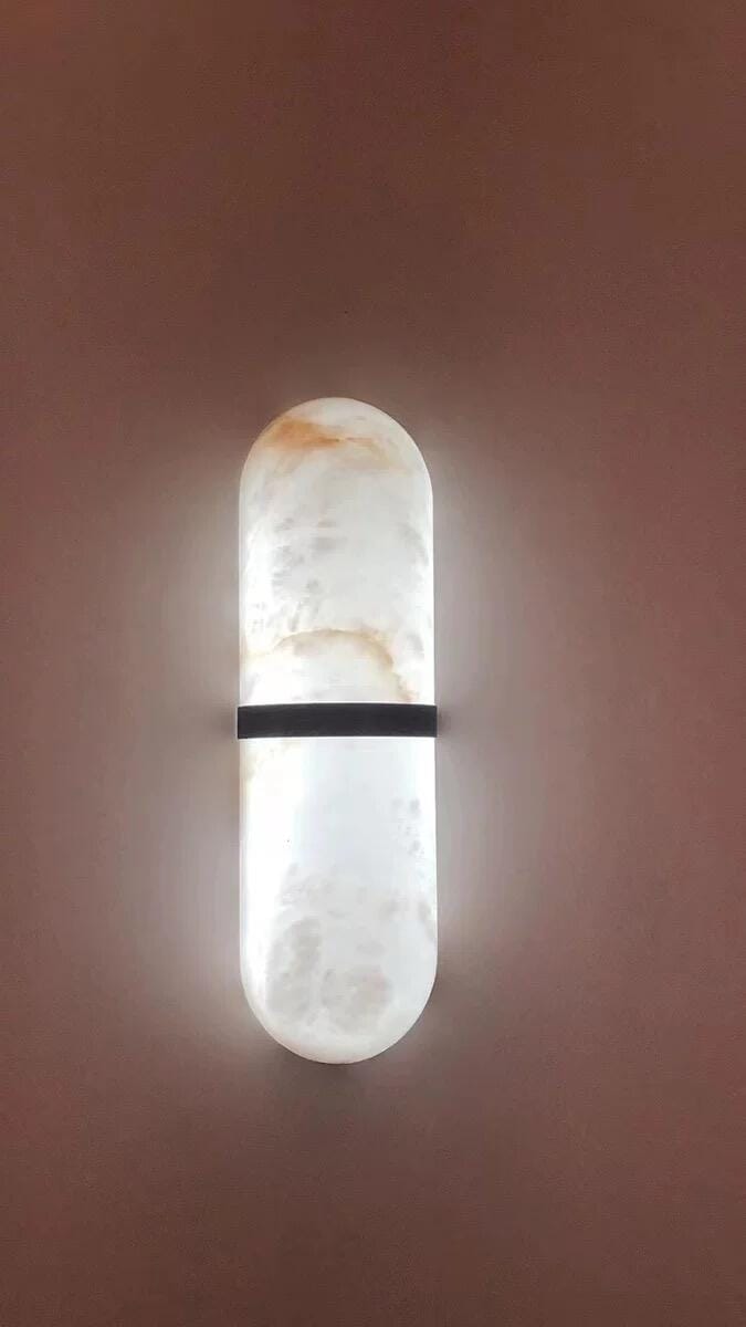 Customer photo review of Pill-Shaped Wall Sconce for Hallway, Alabaster, Brass