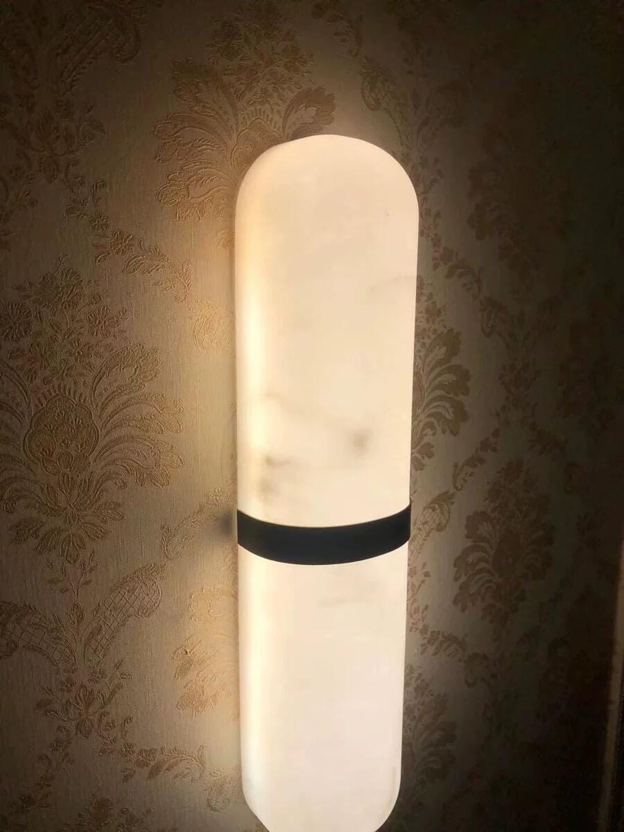 Customer photo review of Pill-Shaped Wall Sconce for Hallway, Alabaster, Brass