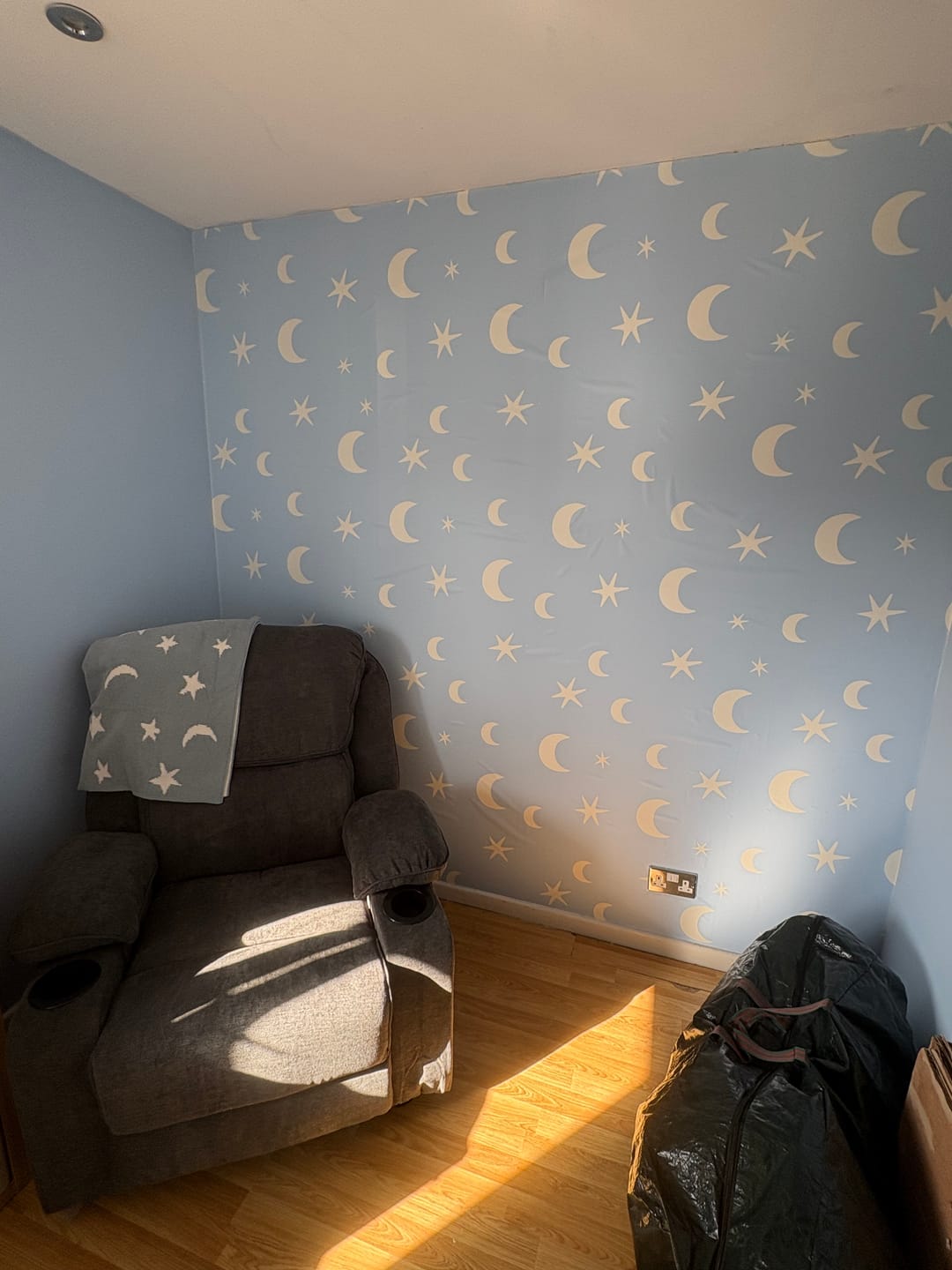 Customer photo review of Danica - Blue Boho Moons And Stars Nursery Wallpaper