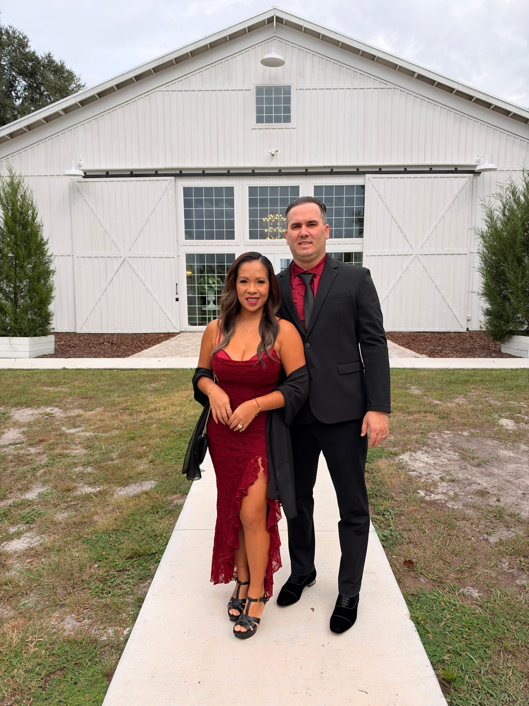 Customer photo review of Rosyne Lace Drape Maxi Dress - Burgundy Red
