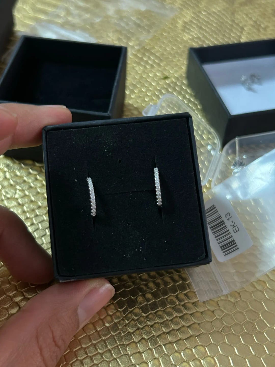 Customer photo review of Crystal Whisper Silver Hoops