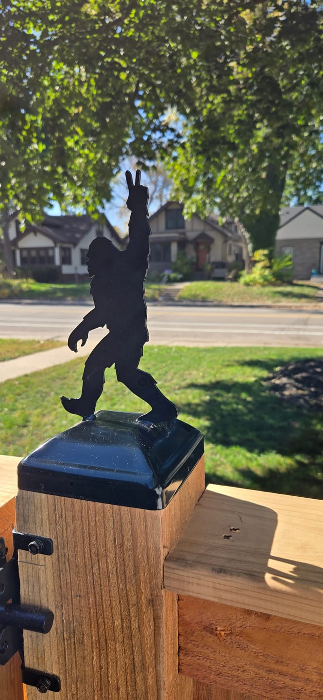 Customer photo review of Bigfoot Peace Sign Fence Post Cap (Multiple Post Sizes Available)