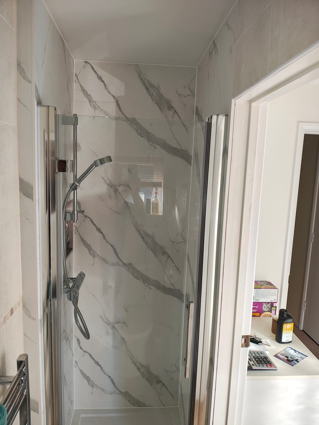 Customer photo review of 10mm Carrara Marble Matt Shower Panel 1M x 2.4M