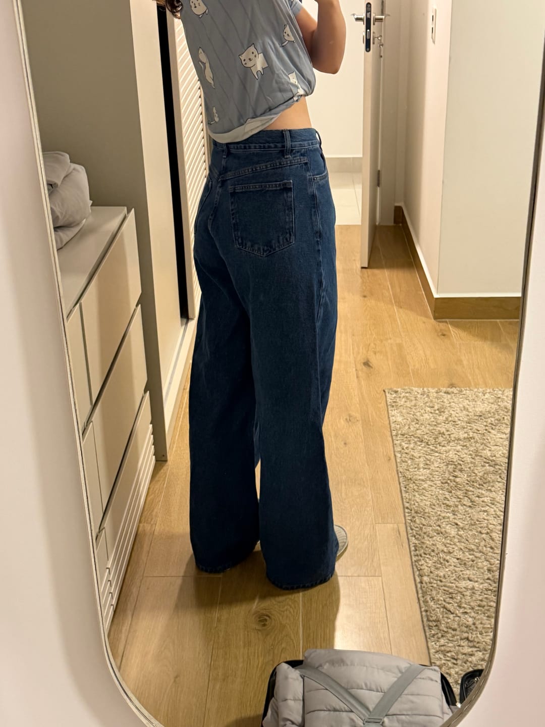 Customer photo review of Calça Jeans Wide Leg Buriti Azul Médio