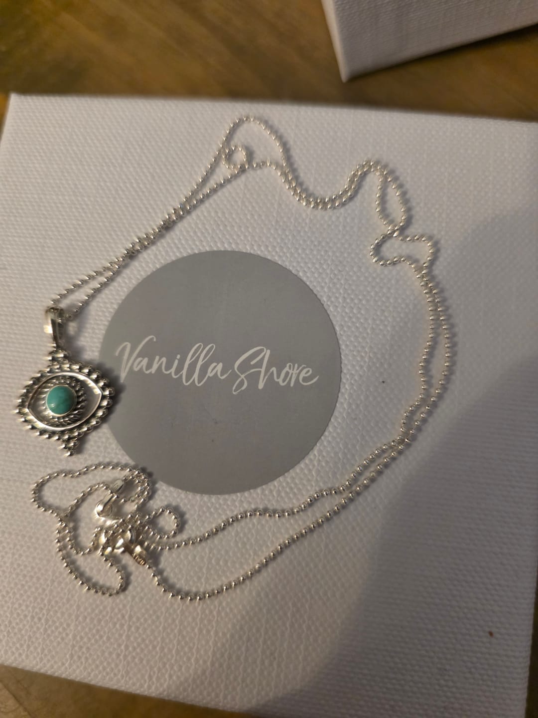 Customer photo review of Turquoise Evil Eye Necklace