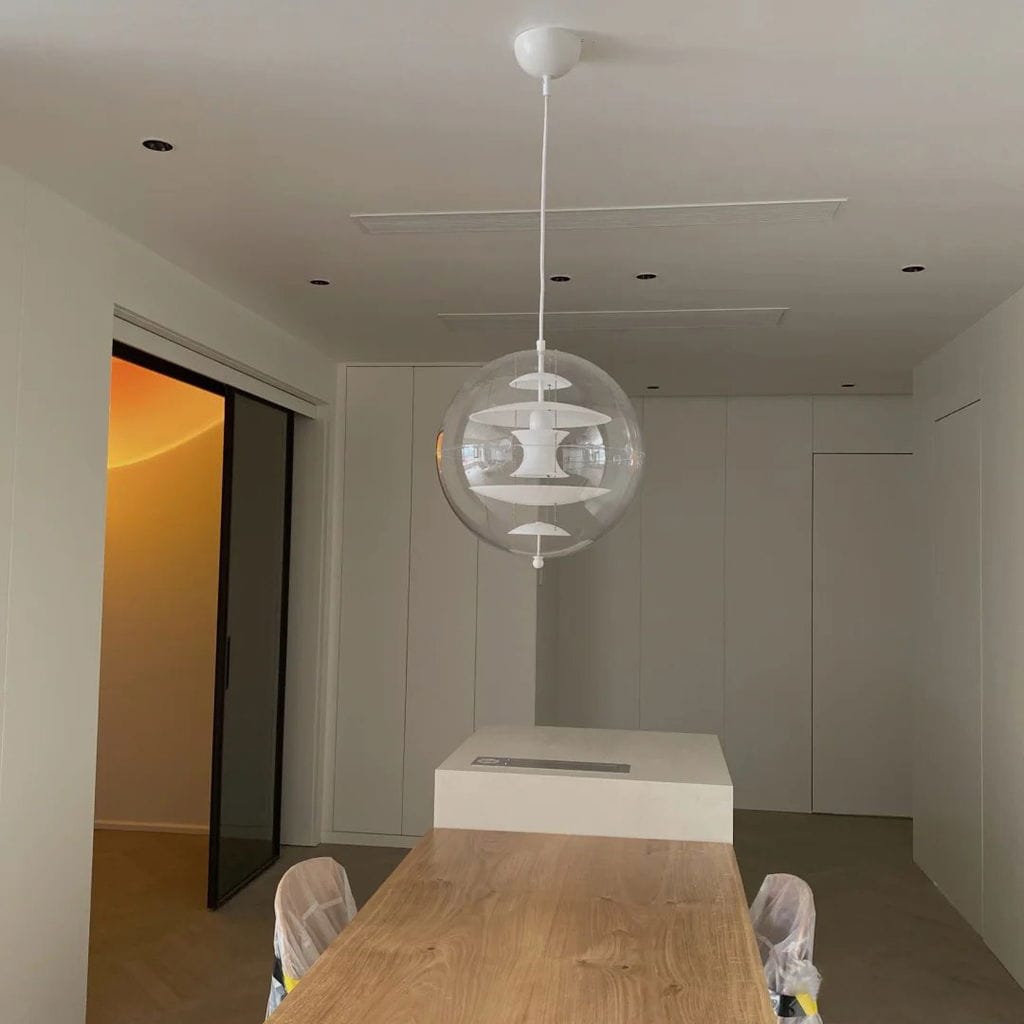 Customer photo review of Clear Acrylic Sphere Pendant Light, 40 cm, Metal Shelves