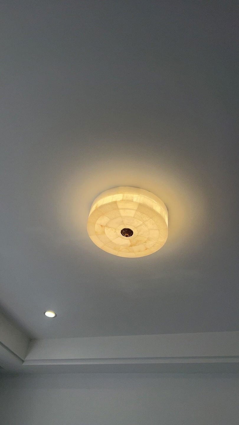 Customer photo review of Antique Brass Ceiling Light, Alabaster Flush Mount, 10 cm Deep