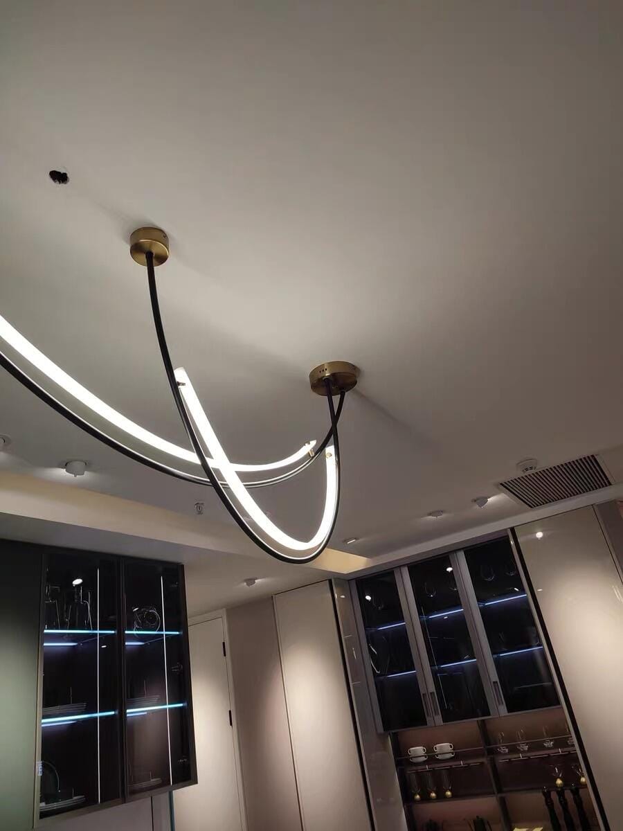 Customer photo review of Linear Pendant Light, Two Staggered LED Bars, Gold or Black