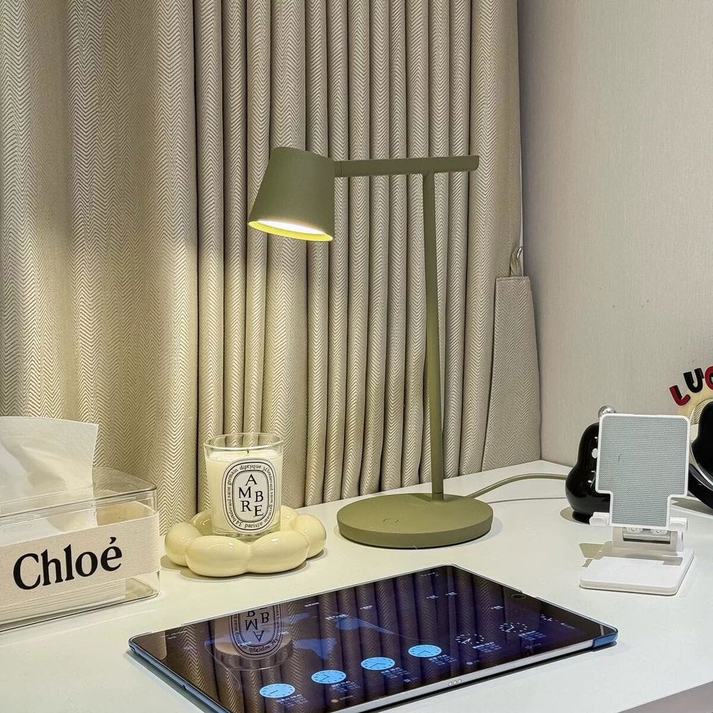 Customer photo review of Modern Table Lamp, Aluminium, Slanted Shade, Switchable Colour LED