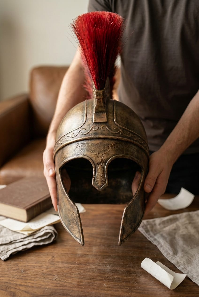 Customer photo review of Spartan Warrior Helmet with Red Crest – Antique Greek Replica