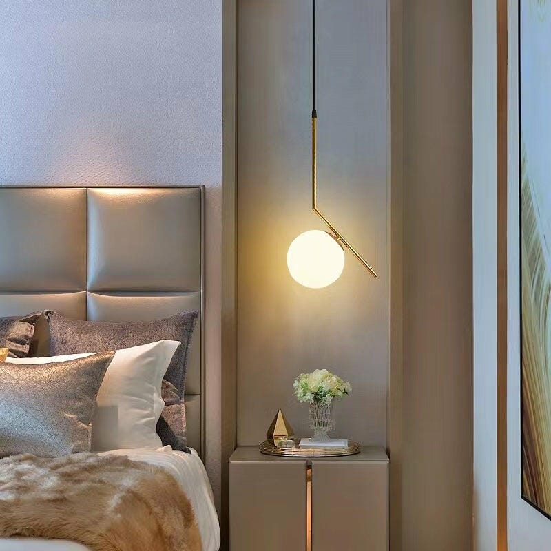 Customer photo review of Globe Pendant Light, White Glass, Brass or Black Stem, 20 cm