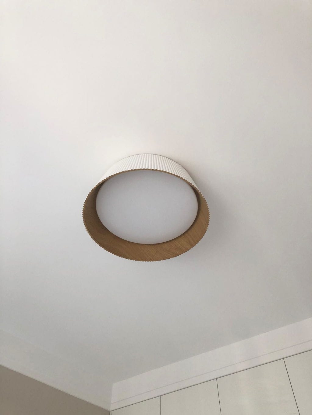 Customer photo review of Fluted Metal Ceiling Light, Wood Grain Interior, LED, 46 cm