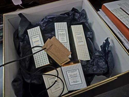 Customer's Istanbul EDP perfume bottles in decorative boxes nestled inside an open gift box