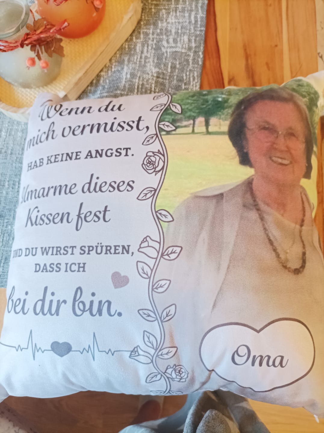 Customer photo review of Wenn du mich vermisst - Personalisiertes Kissen