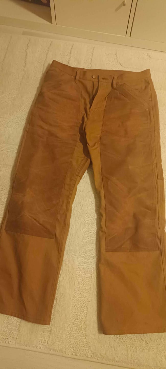 Customer photo review of Oil-Waxed Canvas-Panel Double-Knee Logger pants