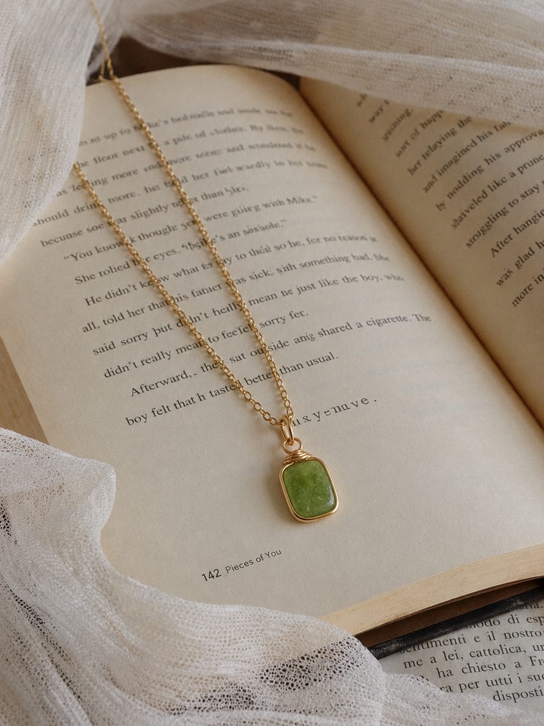 Customer photo review of Olive Jade Square Stone Necklace