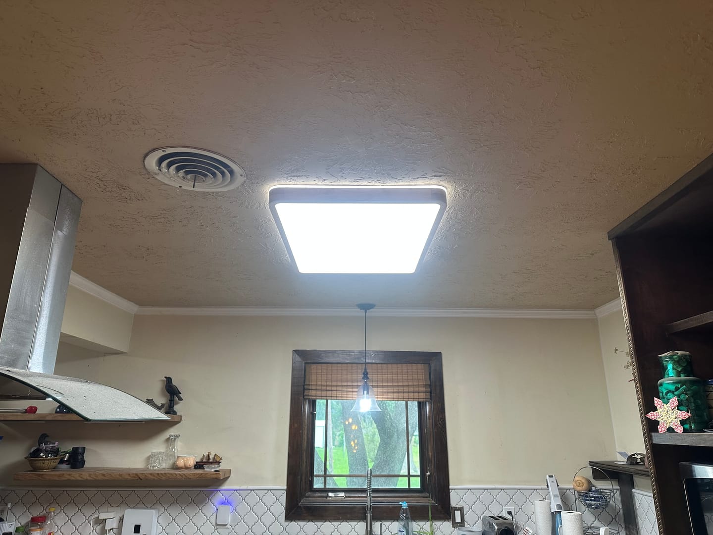 Customer photo review of Rectangle Wood Dimmable LED Flush Mount Light