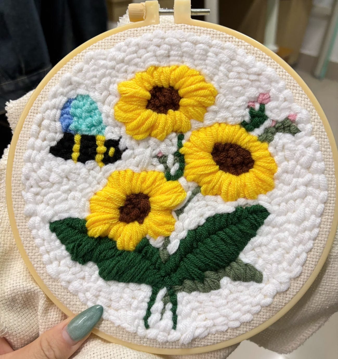 Customer photo review of Punch Needle Kit - Sunflowers and Buzzing Bee