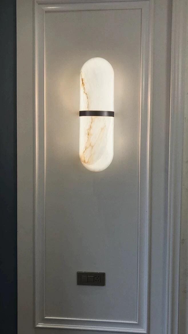 Customer photo review of Pill-Shaped Wall Sconce for Hallway, Alabaster, Brass
