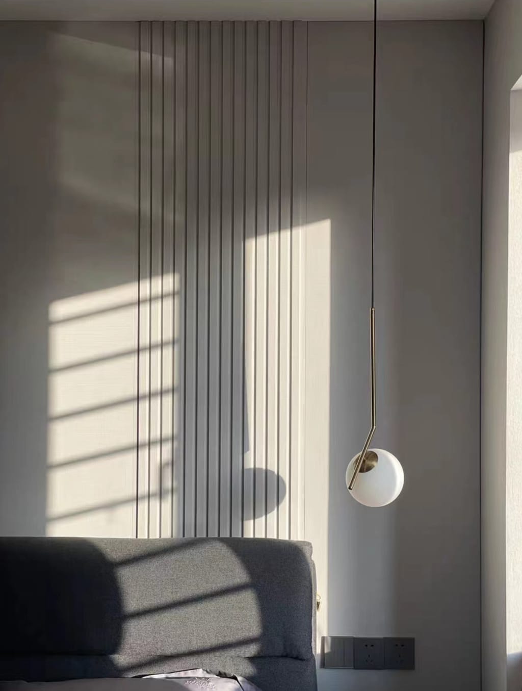 Customer photo review of Globe Pendant Light, White Glass, Brass or Black Stem, 20 cm
