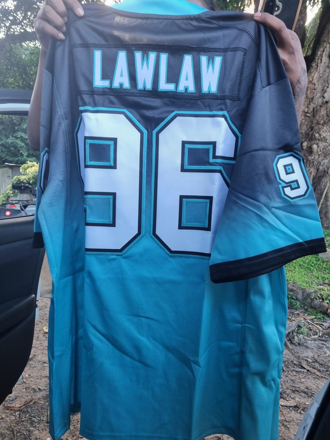 Customer photo review of Custom Black Bright Green Gradient Fashion Personalized Authentic Football Jersey