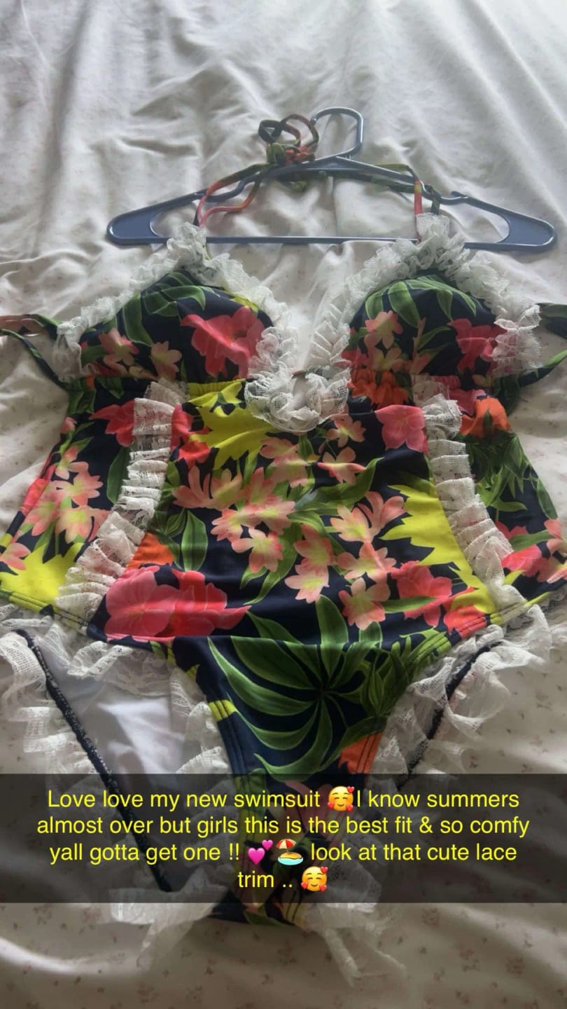 Customer photo review of Emoswim - Womens One Piece Halter V-Neck Printing Lace Adjustable Back Straps Sexy Swimsuit