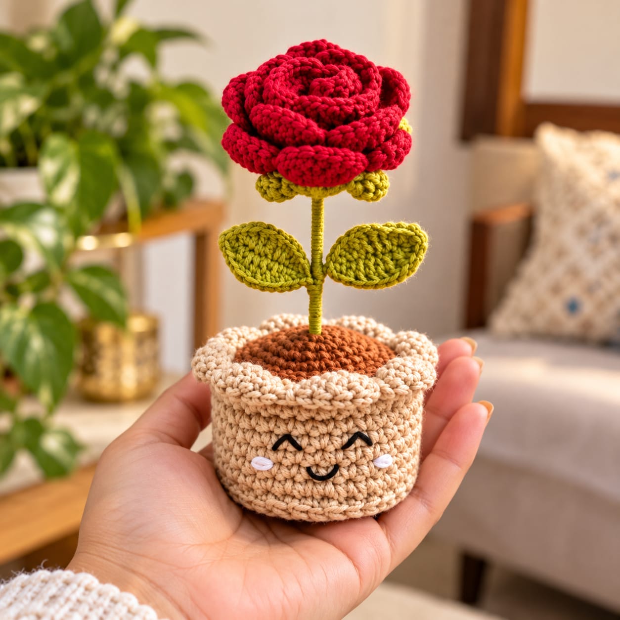 Customer photo review of Blooming Love Handmade Crochet Rose Pot