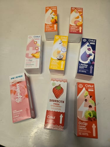 Customer's Sabrocita Strawberry Cirkul flavor cartridge box surrounded by other various flavor boxes.