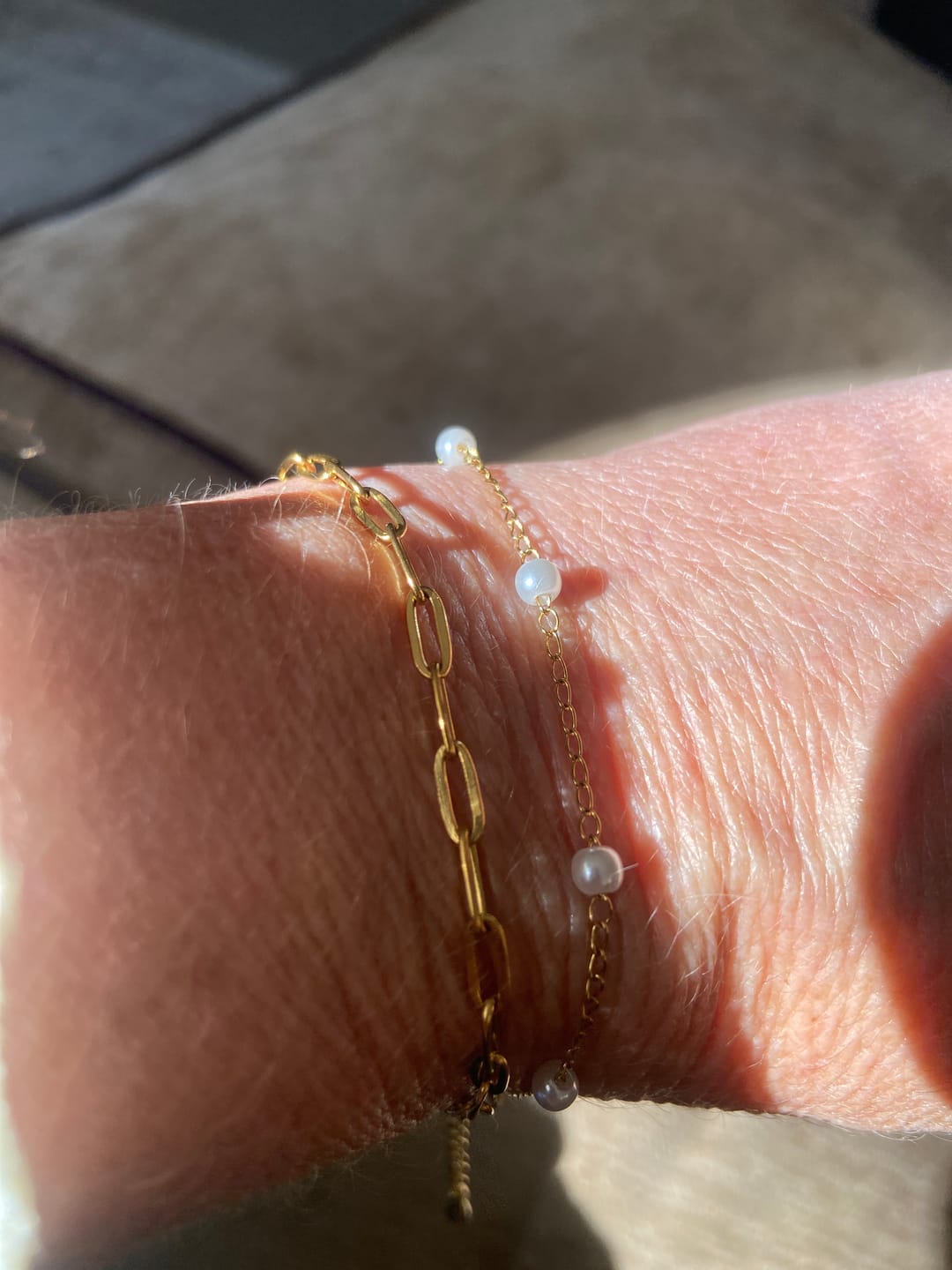 Customer photo review of 18K Gold Paperclip Charm Bracelet