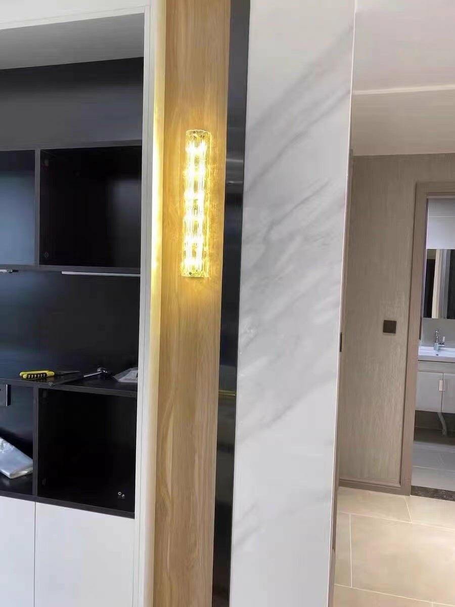 Customer photo review of Brass Wall Light, Clear Textured Glass, Wall Sconce, Integrated LED