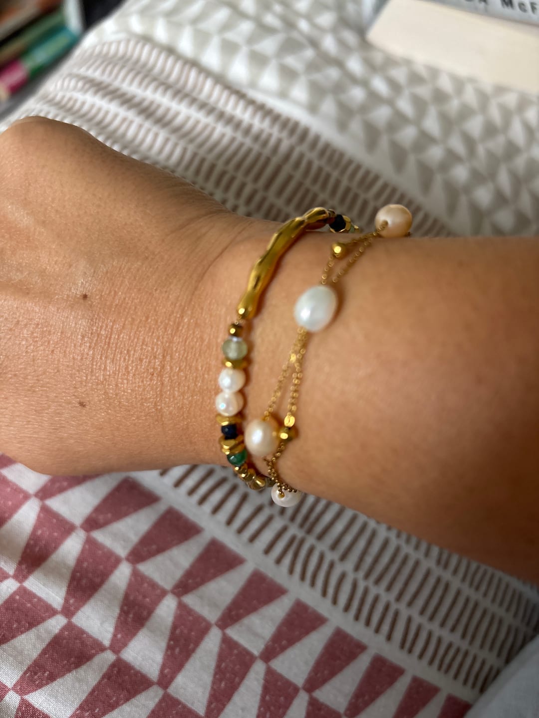 Customer photo review of Freshwater Pearl & Malachite Beaded Bracelet