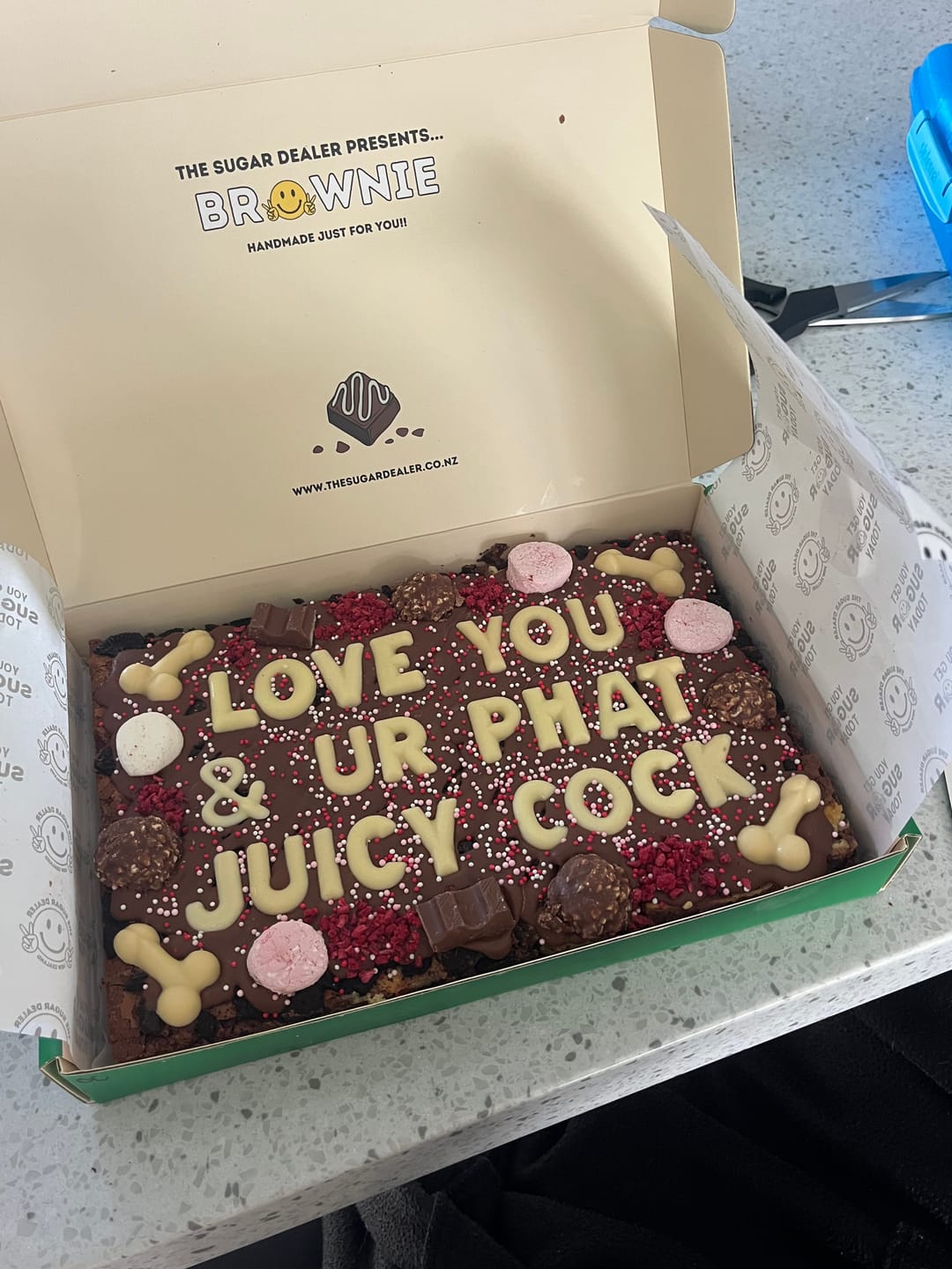 Customer photo review of Mega custom message dick brownie